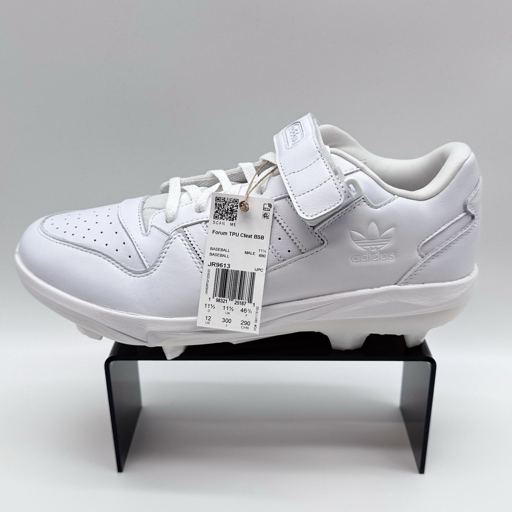 Size 12M- Adidas Forum TPU Baseball Cleats, Pure White JR9613